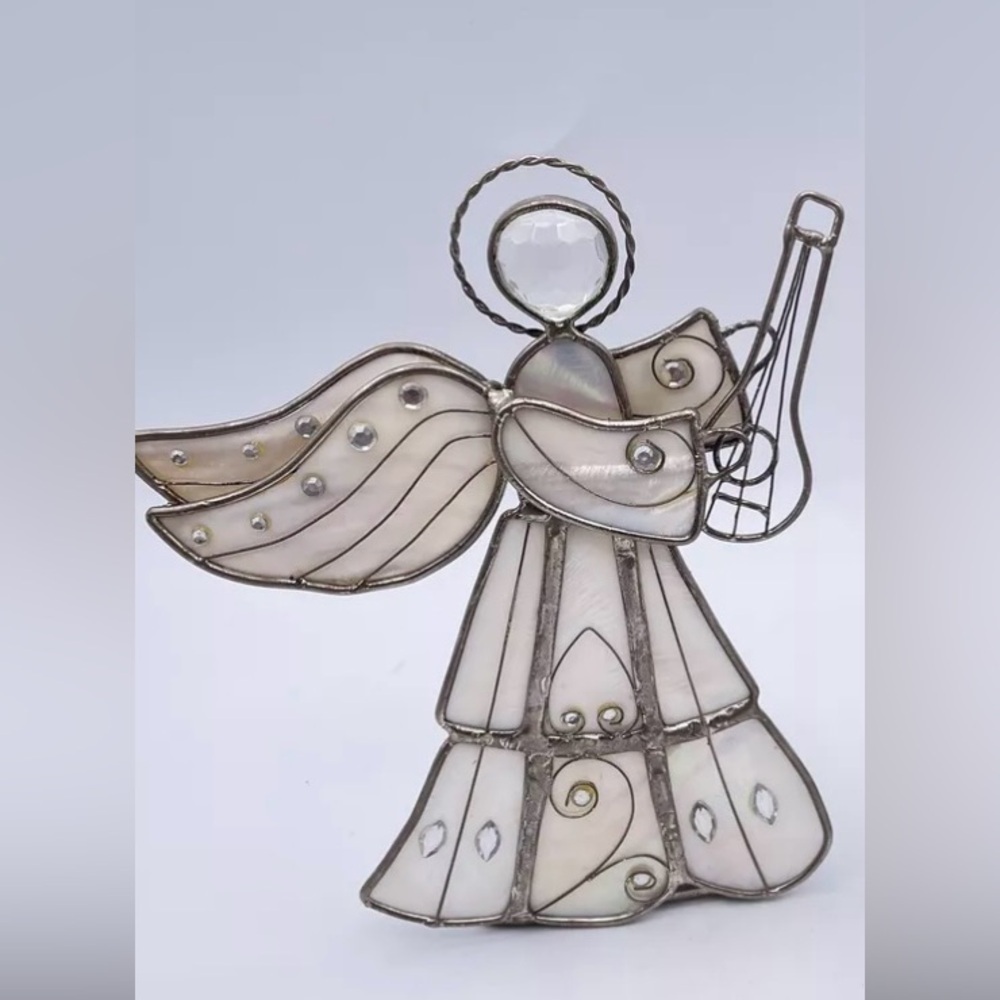 Capiz Shell Silver Tone Metal Angel Tea Light‎ Candle Holder